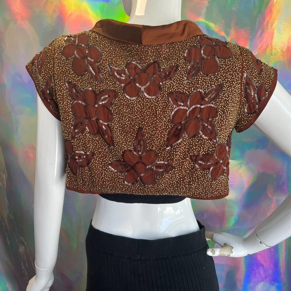 Topshop Brown Sequin and Gold Bead Cropped Shrug - Picture 6 of 12